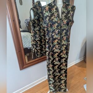 🦄RARE🦄 2XL Black Floral Satin Cheongsam Dress